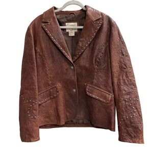 CRIPPLE CREEK Genuine Leather Western Blazer Jacket Brown Size XL